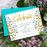 Bat Mitzvah Turquoise Gold Foil Tree of Life Bold Enclosure Card<br><div class="desc">Be proud, rejoice and showcase this milestone of your favorite Bat Mitzvah! This abstract, graphic faux gold foil tree with sparkly turquoise, teal, purple and blue Star of David and dot “leaves” on a white background, is the perfect personalized party info insert for this special occasion. A tiny, light turquoise...</div>