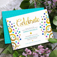 Bat Mitzvah Turquoise Gold Foil Tree of Life Bold