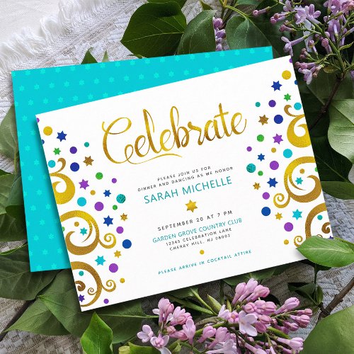 Bat Mitzvah Turquoise Gold Foil Tree of Life Bold Enclosure Card