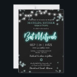 Bat Mitzvah Turquoise Neon Themed Invitation<br><div class="desc">We’re excited to introduce our modern calligraphy neon-inspired suite for a glow Bar or Bat Mitzvah! This fun collection includes everything you need, from napkins and paper plates to a welcoming sign and more. If you have any questions or need help with personalization, just send us a message. PLEASE NOTE:...</div>