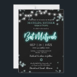 Bat Mitzvah Turquoise Neon Themed Invitation<br><div class="desc">We’re excited to introduce our modern calligraphy neon-inspired suite for a glow Bar or Bat Mitzvah! This fun collection includes everything you need, from napkins and paper plates to a welcoming sign and more. If you have any questions or need help with personalization, just send us a message. PLEASE NOTE:...</div>