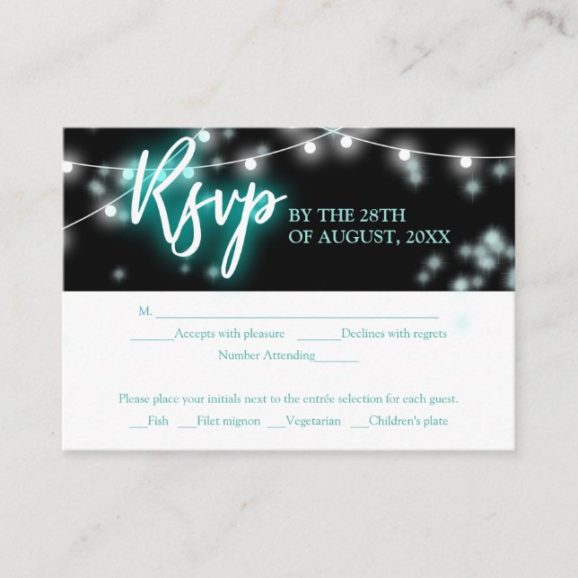 Bat Mitzvah Turquoise Neon Themed RSVP Enclosure Card (Front)