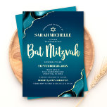 Bat Mitzvah Turquoise Ombre Agate Script Real Gold Foil Invitation<br><div class="desc">Be proud, rejoice and showcase this milestone of your favorite Bat Mitzvah! Send out this cool, unique, modern, personalized invitation for an event to remember. Real gold foil script typography, white sans serif typography, and a real gold foil Star of David overlay a deep turquoise teal blue ombre background with...</div>