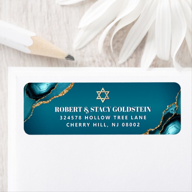 Bat Mitzvah Turquoise Ombre Gold Agate Address Label (Insitu)