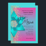 Bat Mitzvah Turquoise Pink Ombre Faux Gold Glitter Invitation<br><div class="desc">Bar Mitzvah and Bat Mitzvah invitation sets designed by Umua. Printed and shipped by Zazzle or its partners.</div>
