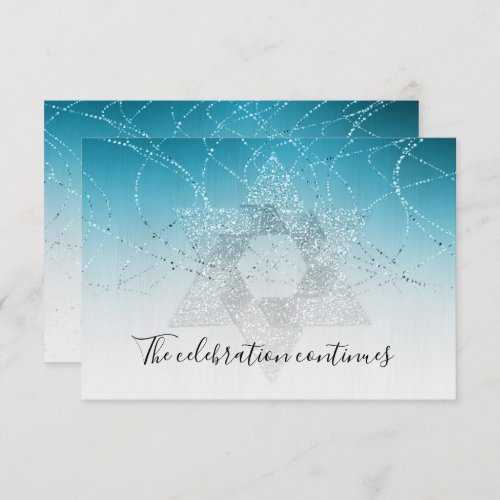 Bat Mitzvah Turquoise Star Glittery After Party In Invitation