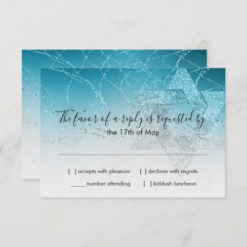 Bat Mitzvah Turquoise Star of David Glittery RSVP