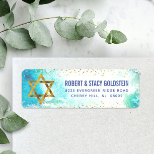 Bat Mitzvah turquoise watercolor return address Label