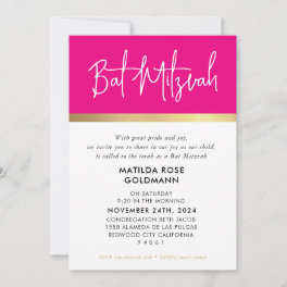 BAT MITZVAH ultra trendy modern pink black gold Invitation