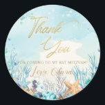 Bat Mitzvah Under the Sea Beach Ocean Birthday Classic Round Sticker<br><div class="desc">Personalize these lovely under the sea themed Bat Mitzvah favor sticker labels with own wording easily and quickly,  simply press the Edit Using Design Tools button to further re-arrange and format the style and placement of the text.  Matching items available in store!  (c) The Happy Cat Studio</div>