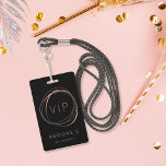 Bat Mitzvah VIP Pass Badge<br><div class="desc">Create an atmosphere of Hollywood glam at your bat mitzvah party with these personalized VIP passes. Chic black badge features "VIP" surrounded by a faux rose gold abstract circle. Personalize with the guest of honor's name beneath and the event date on the back. Badges can also be personalized with each...</div>