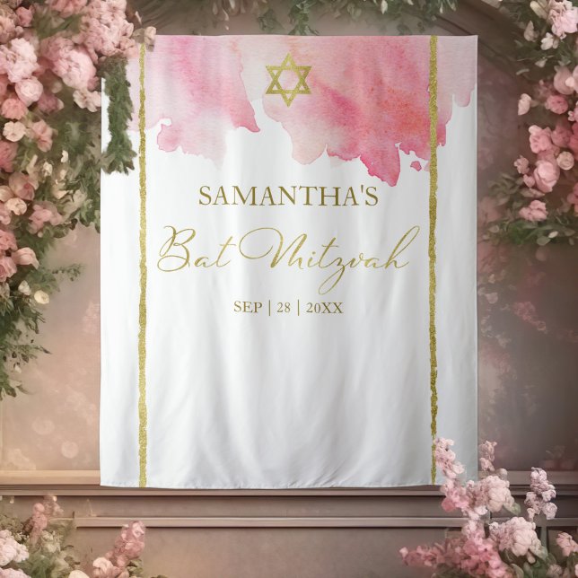 Bat Mitzvah Watercolor Backdrops | Pink Abstract (Creator Uploaded)
