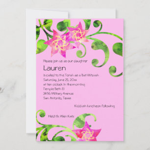 Bat Mitzvah Watercolor Floral Design Invitation