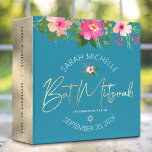 Bat Mitzvah Watercolor Floral Gold Script Blue 3 Ring Binder<br><div class="desc">Let your favorite Bat Mitzvah be proud, rejoice and celebrate her milestone with this stunning keepsake scrapbook memory album. A stunning, pink and peach floral watercolor with faux gold foil Star of David and script typography, along with white modern sans serif type overlay a dusty turquoise teal blue background. Additional...</div>