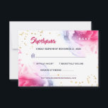 Bat Mitzvah Watercolor Glitter Response Card<br><div class="desc">Our Bat Mitzvah Invitation Response Card with Abstract watercolor and gold glitter is casual & elegant. This is a modern design that makes a beautiful impression. It coordinates with items in this collection: https://www.zazzle.com/collections/bat_mitvah_watercolor_glitter_pink_purple-119225066452533628
Inquiries or special requests for additional coordinated items: message us or email: bestdressedbread@gmail.com
Mazel Tov!</div>