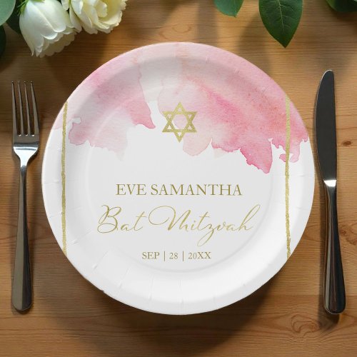 Bat Mitzvah Watercolor Paper Plates | Abstract 