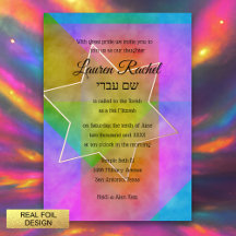 Bat Mitzvah Watercolor Vibrant Colorful Star