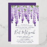 Bat Mitzvah Watercolor Wisteria Corporate Logo Foil Invitation<br><div class="desc">Bat Mitzvah Watercolor Wisteria Corporate Logo Silver Foil Invitation features elegant watercolor wisteria flowers in soft lavender and purple with green leaves on a white background with your Bat Mitzvah invitation information below in silver foil typography. Personalize by editing the text in the text boxes provided. Add your Corporate Logo...</div>