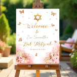 Bat Mitzvah Welcome Sign | Pink Boho Butterflies<br><div class="desc">The "Bat Mitzvah Welcome Sign Pink Butterflies" is a beautiful and elegant welcome sign that is perfect for a Bat Mitzvah celebration. This sign features delicate butterfly designs in a soft pink tone, adding a touch of sophistication and joy to the event. It is designed by CaMiDesigns. For orders, shipping,...</div>