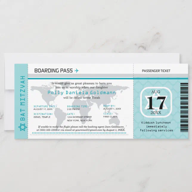 Bat Mitzvah World Traveler Boarding Pass Invitation | Zazzle