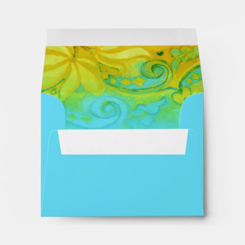 Bat Mitzvah Yellow and Turquoise Floral Envelope