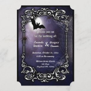 Bat, Moon and Spiders with silver ornate decor Invitation