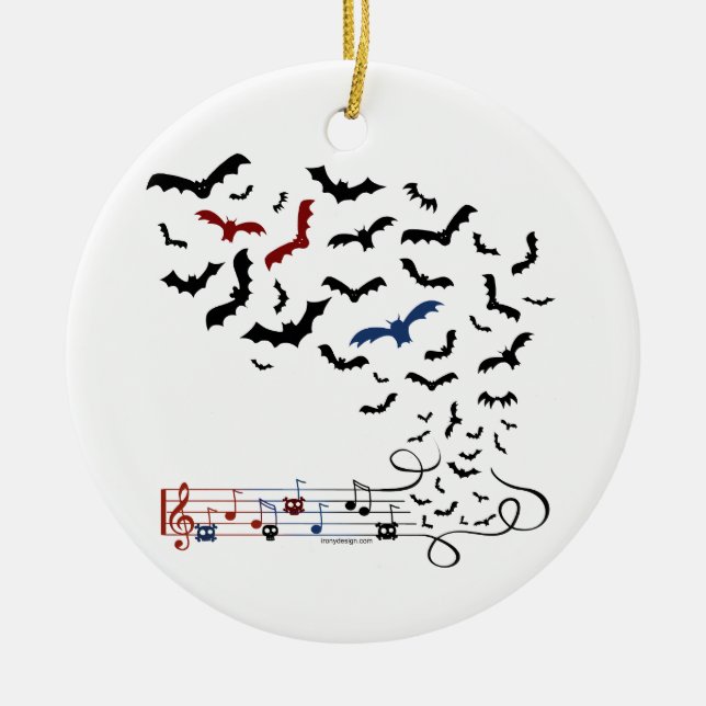Bat Music Design 2 Ceramic Ornament (Front)