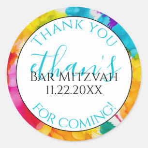 Bat or Bar Mitzvah A Splash of Color Round Sticker