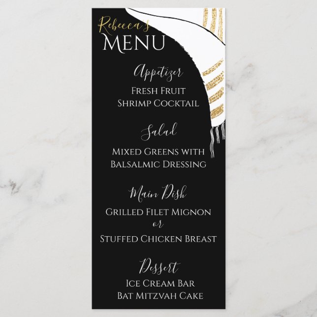 Bat or Bar Mitzvah Black/Gold Food Menu (Front)