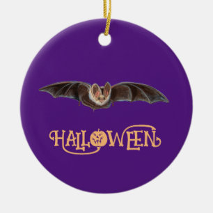 Bat Pipistrellus Illustration Happy Halloween Ceramic Ornament
