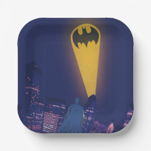 Bat Signal Over Gotham Paper Plates