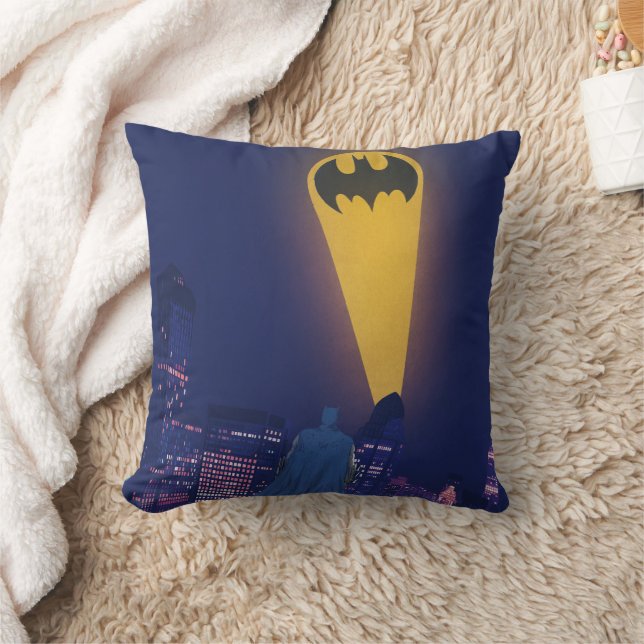 Bat Signal Over Gotham Throw Pillow (Blanket)