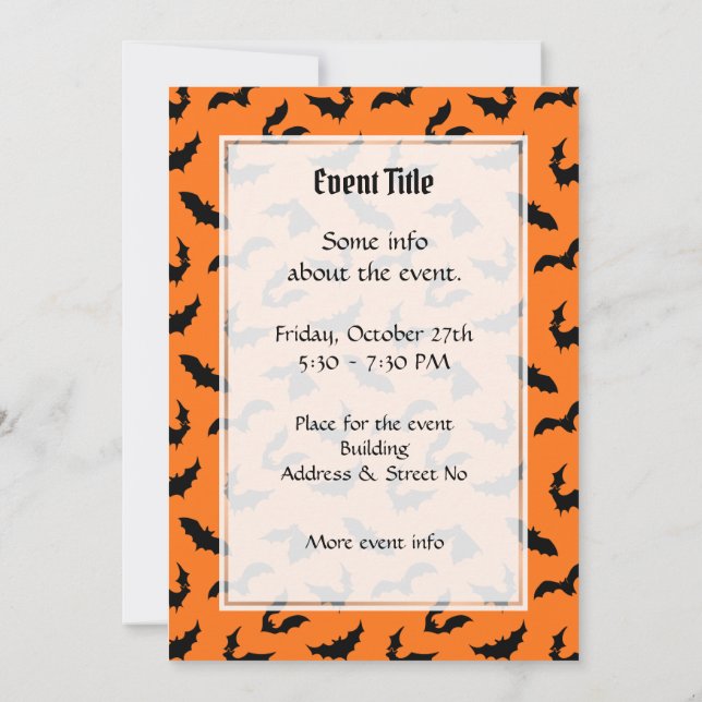 Bat Silhouettes Pattern Invitation (Back)