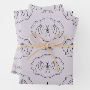 Bat Skeleton Spooky Goth Lavender Wrapping Paper Sheets