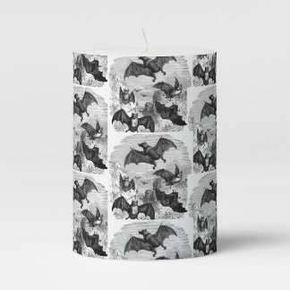 Bat Sketch Halloween Pattern Pillar Candle