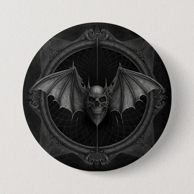 Bat Skull Gothic Dark, Ai Generated Design Button (Front)