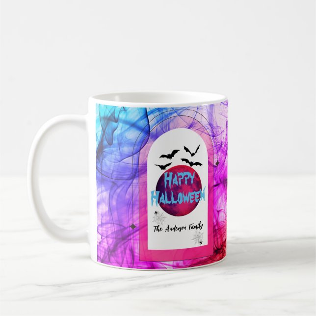 Bat & Spider Name Colorful Modern Happy Halloween Coffee Mug (Left)