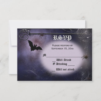 Bat, spiders and full moon RSVP Card