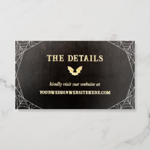Bat & Spiderwebs Goth Halloween Wedding Details Foil Business Cards