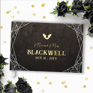 Bat & Spiderwebs Mr & Mrs Goth Halloween Wedding Foil Guest Book