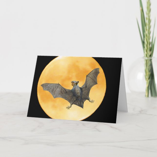 Bat Squirrel Moon Halloween Card (Front)
