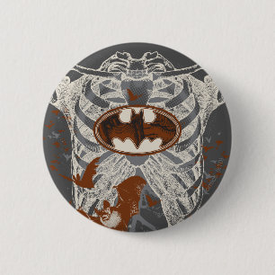 Bat Symbol Ribcage Vintage Collage Button
