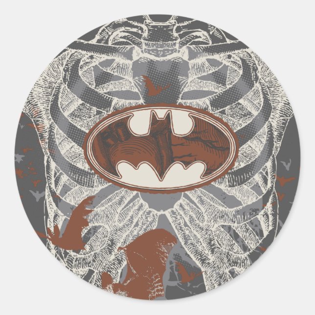 Bat Symbol Ribcage Vintage Collage Classic Round Sticker (Front)