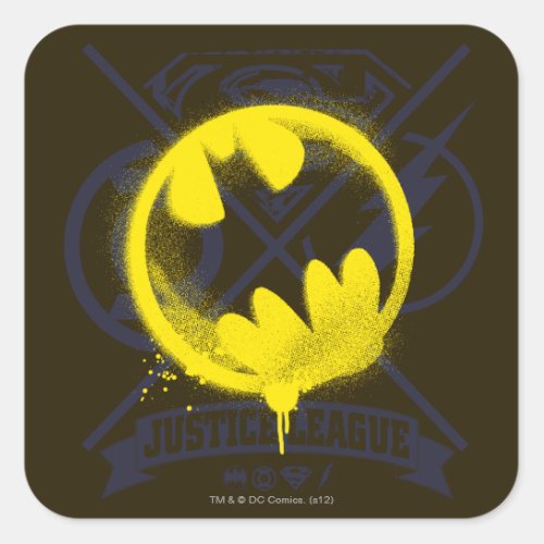 Bat Symbol Tagged Over Justice League Square Sticker