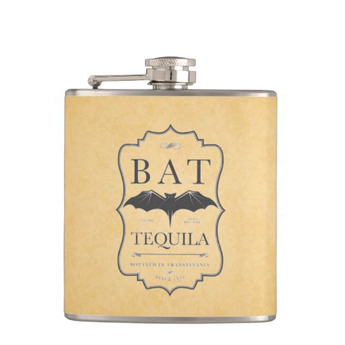 Bat Tequila Vintage Alcohol Label Hip Flask