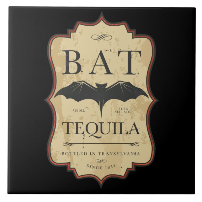 Bat Tequila Vintage Halloween Label Ceramic Tile (Front)