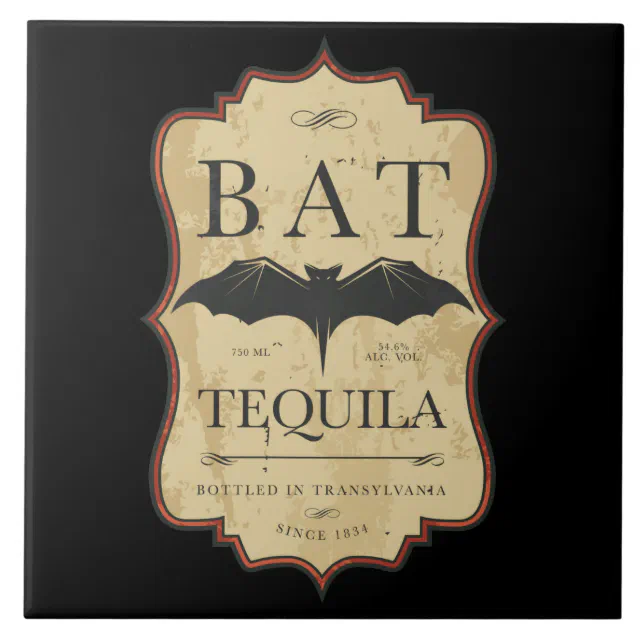 Bat Tequila Vintage Halloween Label Ceramic Tile | Zazzle