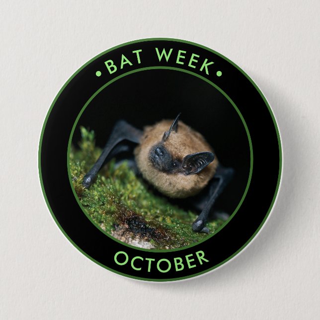 Bat Week, cute brown bat Button (Front)