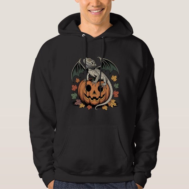 Bat Wing Lizard on Jack-o'-Lantern Hoodie (Front)