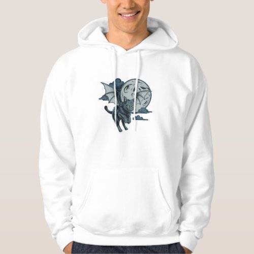 Bat_Winged Cat Scary Halloween Full Moon  Hoodie